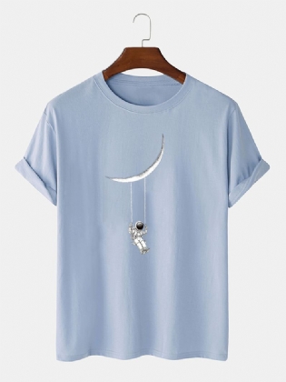 Sød Tegneserie Astronauttryk Kortærmede 100*bomuldsåndbare T-shirts