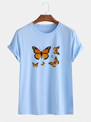 Sommerfugletryk Til Mænd Med Rund Hals Kortærmede Åndbare T-shirts