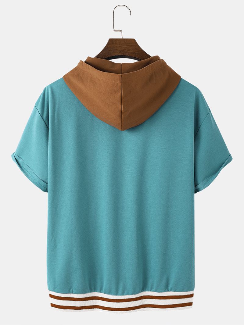 T-shirts Med Hætte Til Mænd Med Broderi Af Kokosnødtræ Med Patchwork Drop Shoulder