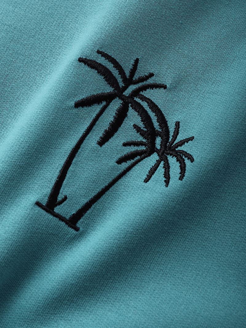 T-shirts Med Hætte Til Mænd Med Broderi Af Kokosnødtræ Med Patchwork Drop Shoulder