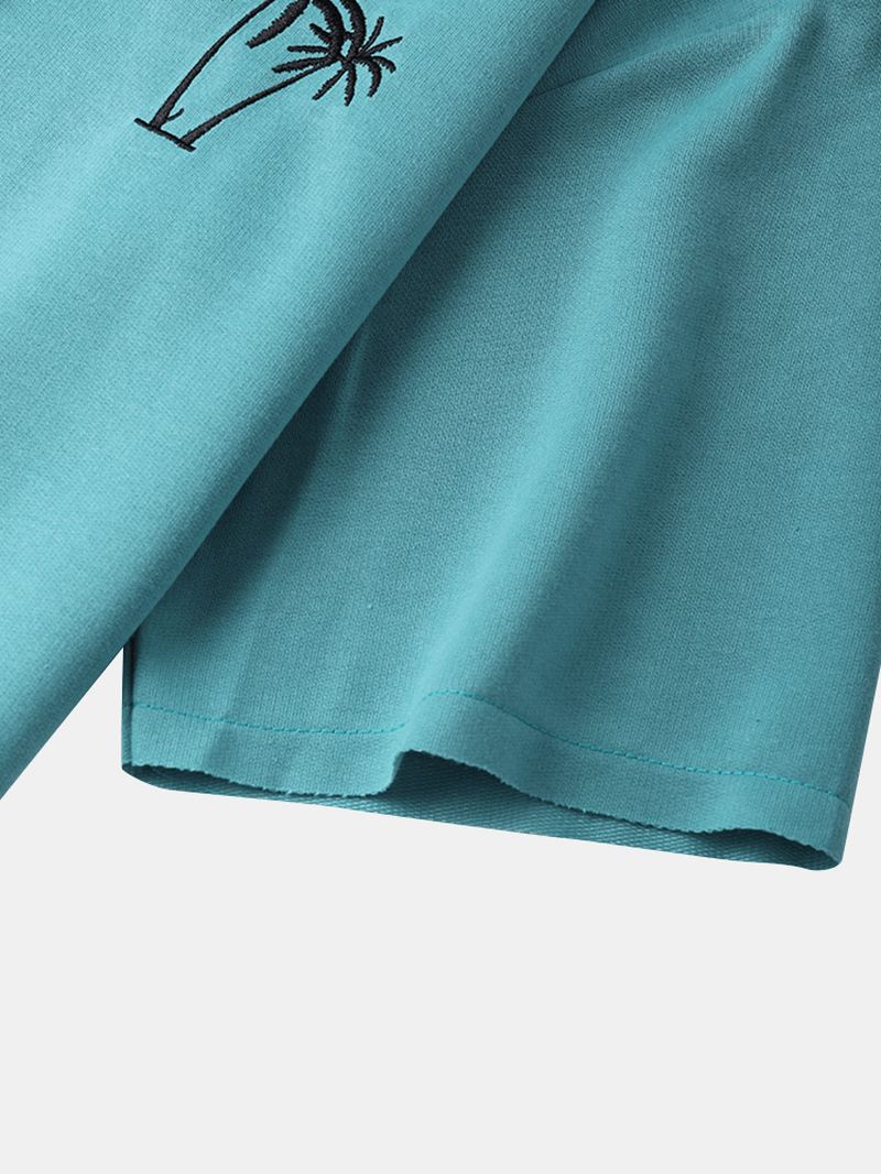 T-shirts Med Hætte Til Mænd Med Broderi Af Kokosnødtræ Med Patchwork Drop Shoulder