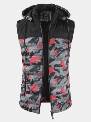 Herre Camo Patchwork Aftagelig Hætte Tyk Varm Polstret Vest