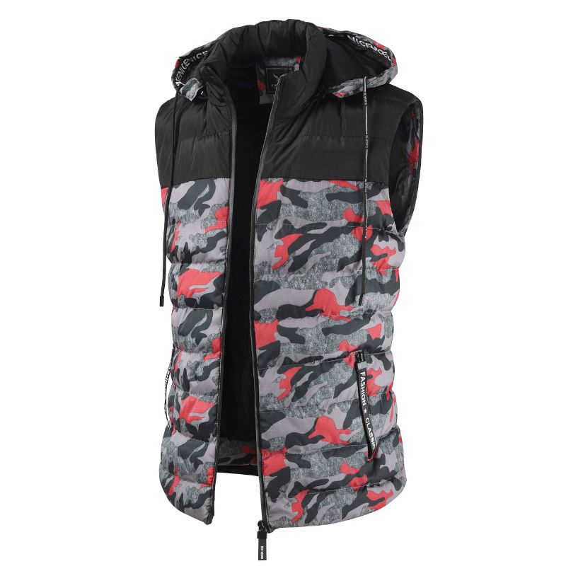 Herre Camo Patchwork Aftagelig Hætte Tyk Varm Polstret Vest