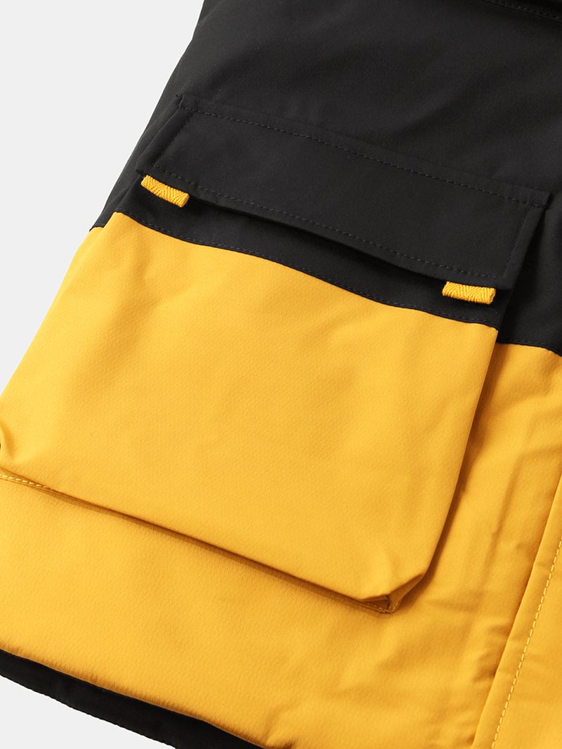 Herre Contrast Patchwork Varme Vindtætte Polstrede Hætteveste Med Multilomme