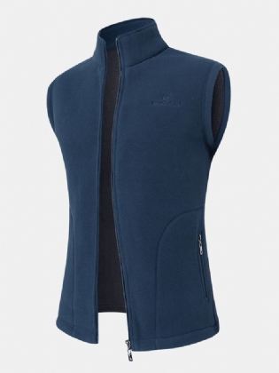 Herre Fleece Brev Bryst Broderi Stand Krave Varme Ærmeløse Veste