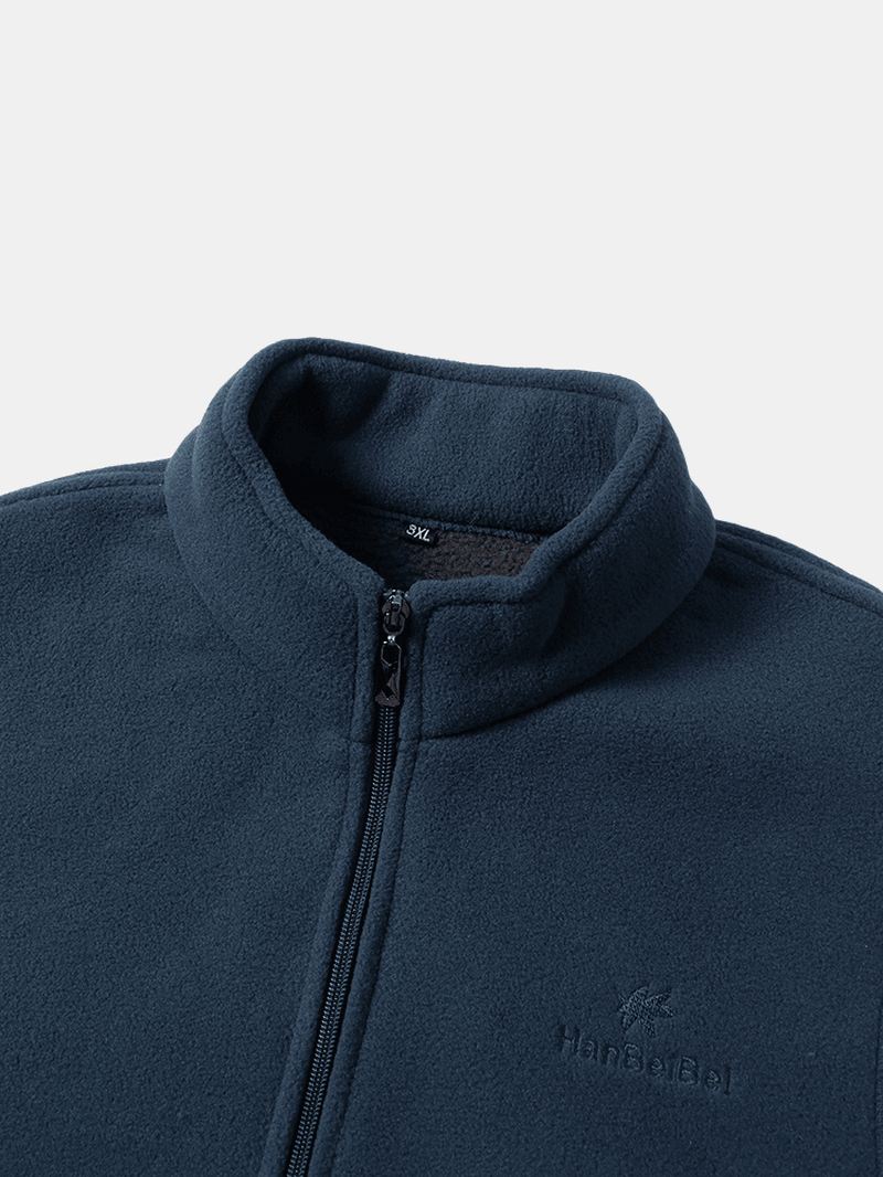 Herre Fleece Brev Bryst Broderi Stand Krave Varme Ærmeløse Veste