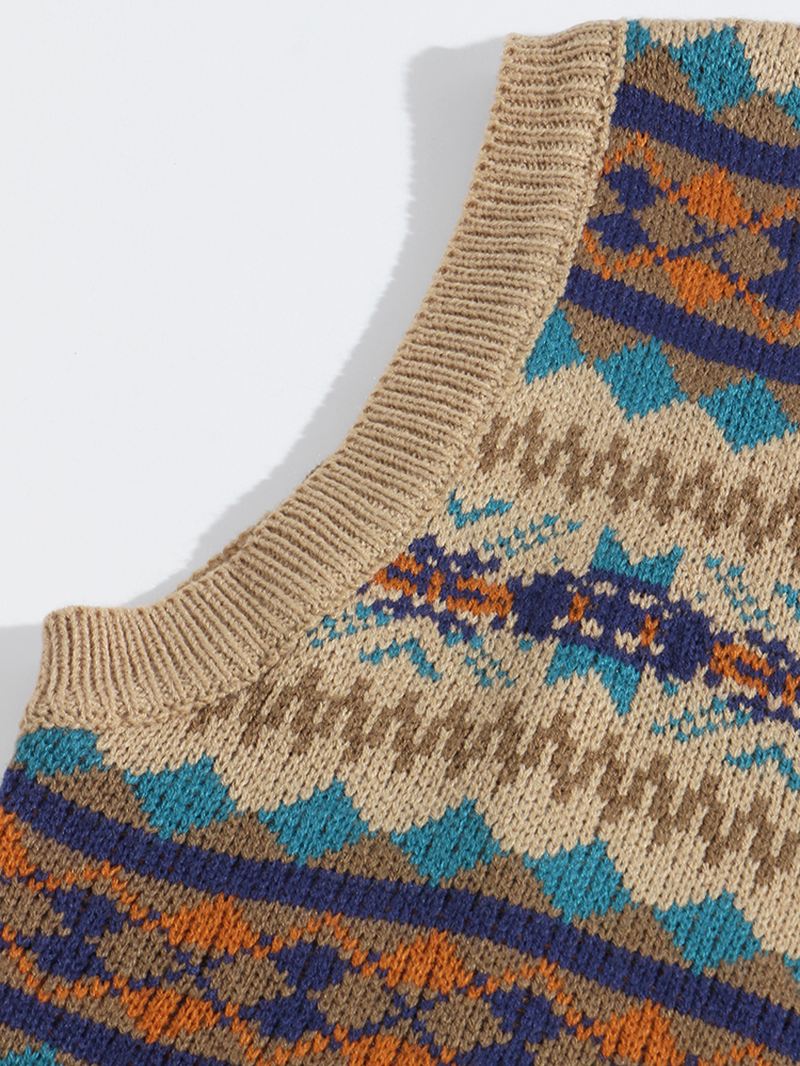 Herre Geometrisk Grafik Strikkede V-hals Ærmeløse Sweaterveste