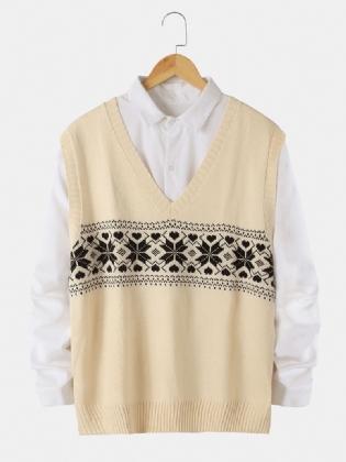 Herre Grafik V-hals Ærmeløs Strikket Sweater Veste