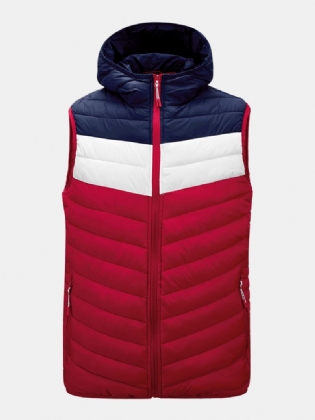 Herre Patchwork Ærmeløs Varm Lynlås Hætte Polstret Gilet Vest