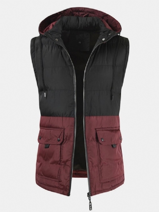Herre Patchwork Bomuldslynlås Casual Tyk Varm Aftagelig Hættevest