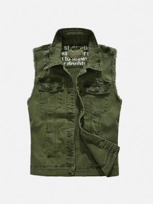 Herre Pocket Ripped Jean Vest Ærmeløs Denimjakke