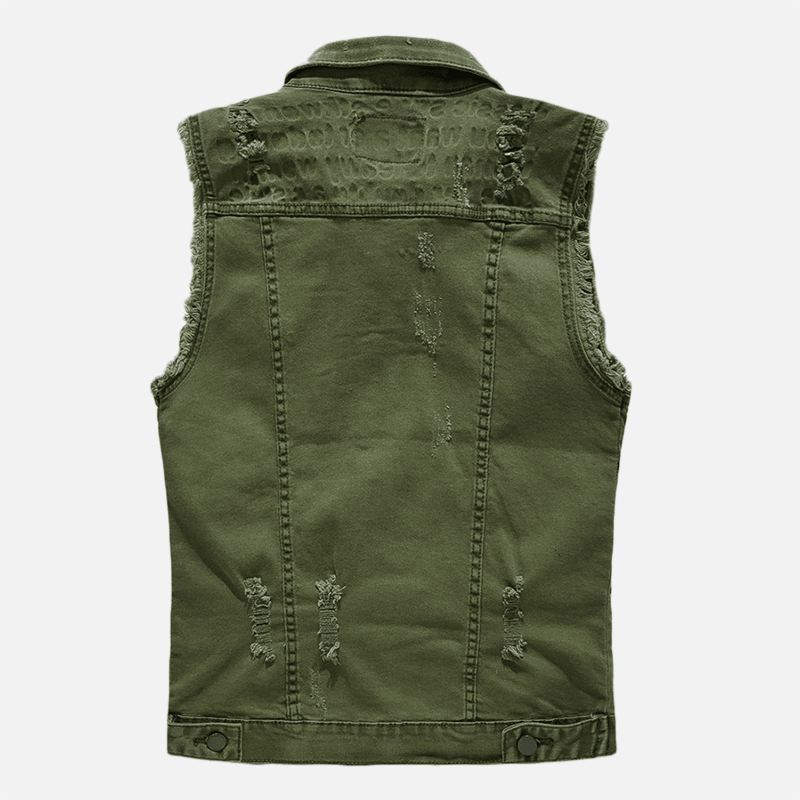 Herre Pocket Ripped Jean Vest Ærmeløs Denimjakke