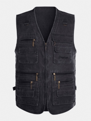 Mænd 100% Bomuld Pure Solid Fritid Multi Lommer Udendørs Fiskeri Veste