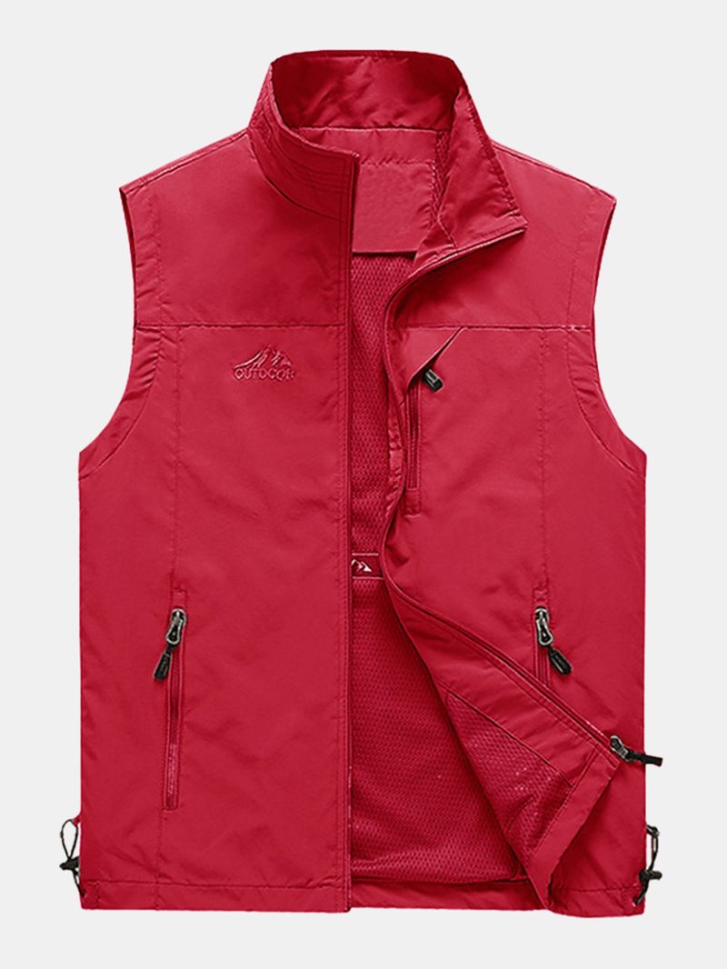 Mænd Lynlås Multi-lommer Høj Krave Udendørs Sport Varm Vest Veste