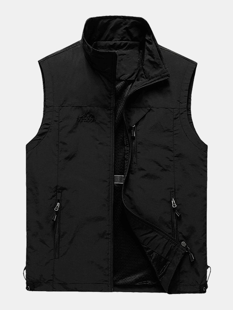 Mænd Lynlås Multi-lommer Høj Krave Udendørs Sport Varm Vest Veste