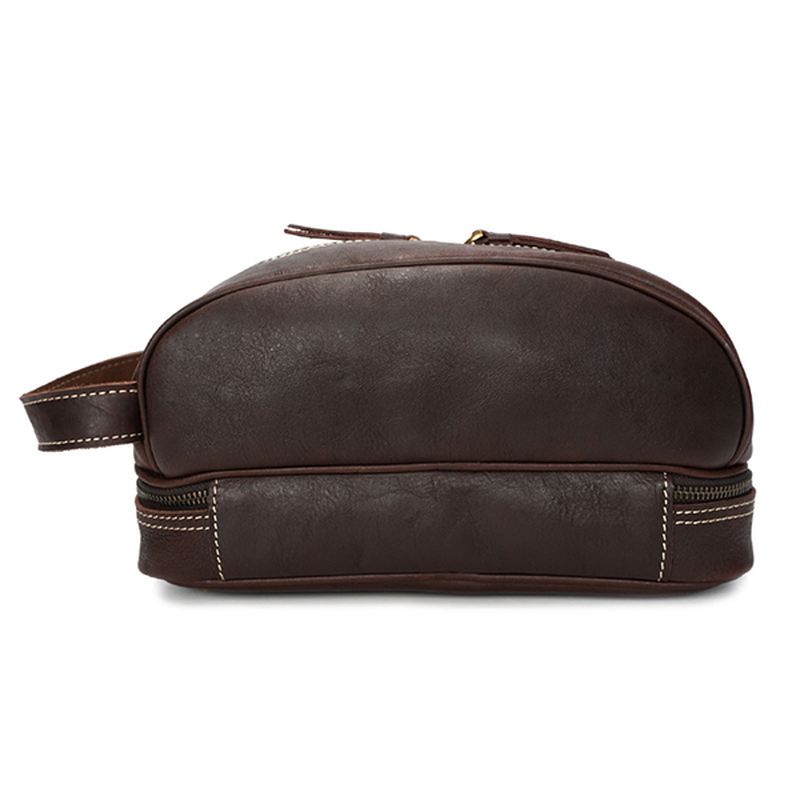 Ægte Læder Vintage Kosmetiktaske Til Mænd Solid Stor Kapacitet Travel Pouch Wash Bag