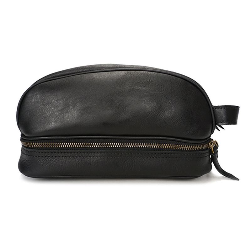 Ægte Læder Vintage Kosmetiktaske Til Mænd Solid Stor Kapacitet Travel Pouch Wash Bag