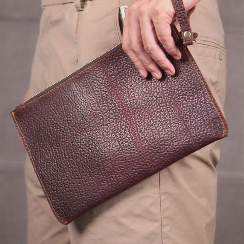 Mænd Ægte Læder Retro Lang Clutch Taske Tynd Enkel 6.5 Tommer Telefontaske Tegnebog