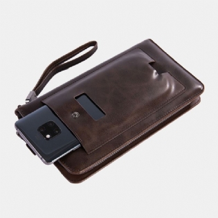 Mænd Imiteret Læder Retro Business 6.3 Tommer Telefontaske Håndbærende Tegnebog Clutch Taske Med Håndledsstrop