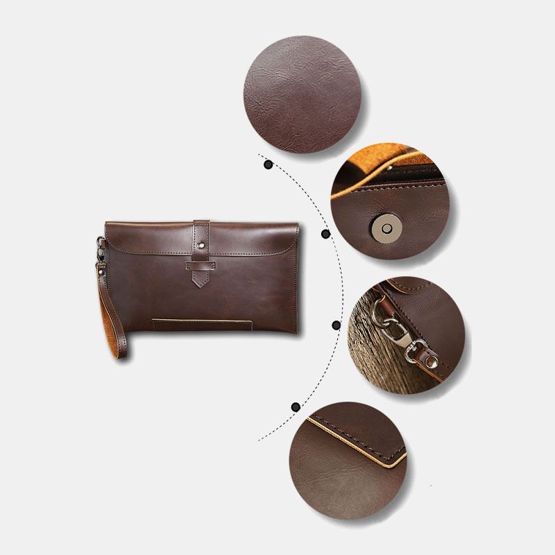 Mænd Imiteret Læder Retro Business 6.7 Tommer Telefontaske Konvoluttaske Clutch Taske