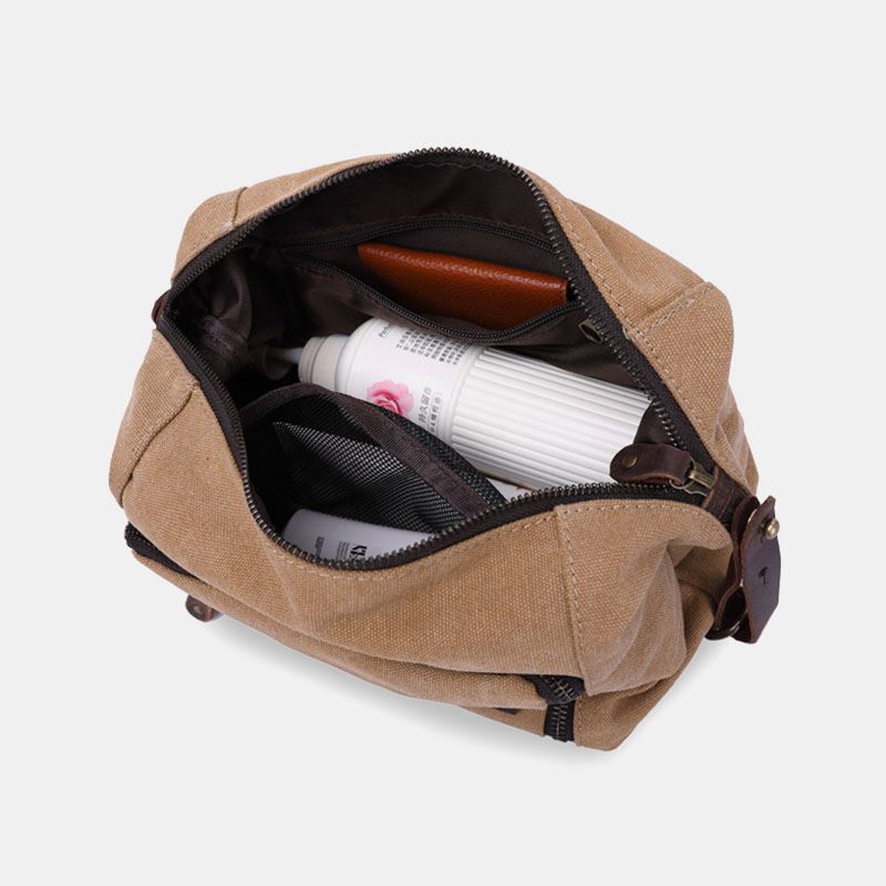 Mænd Lærred Med Stor Kapacitet Vandtæt Slidbestandig Vintage Clutch Tasker Vasketasker Kosmetiktaske