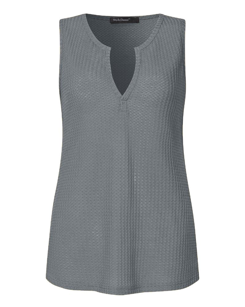 Ærmeløs V-hals Cami Ensfarvet Strik Dagligt Afslappet Tanktop