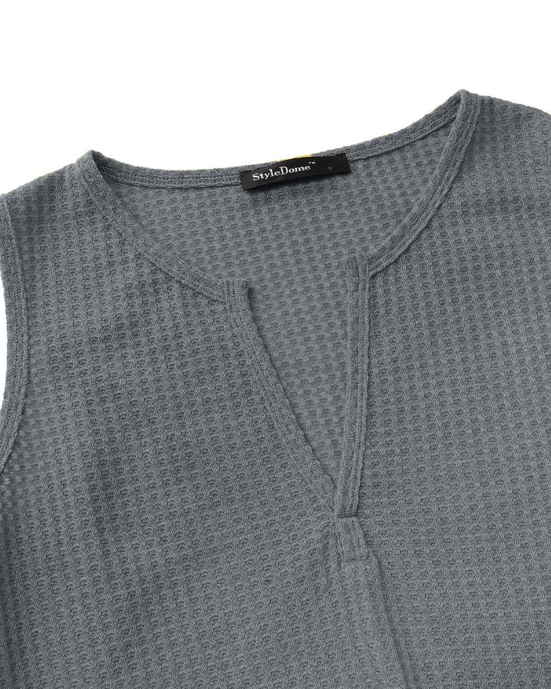 Ærmeløs V-hals Cami Ensfarvet Strik Dagligt Afslappet Tanktop