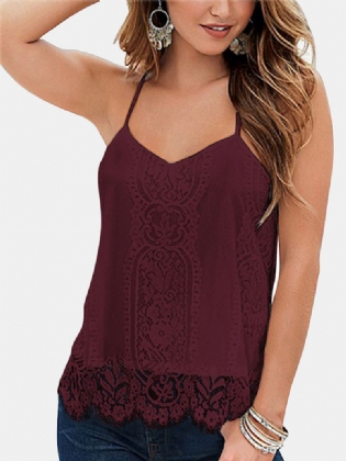 Ærmeløse Stropløse V-hals Blonde Hule Tanktops