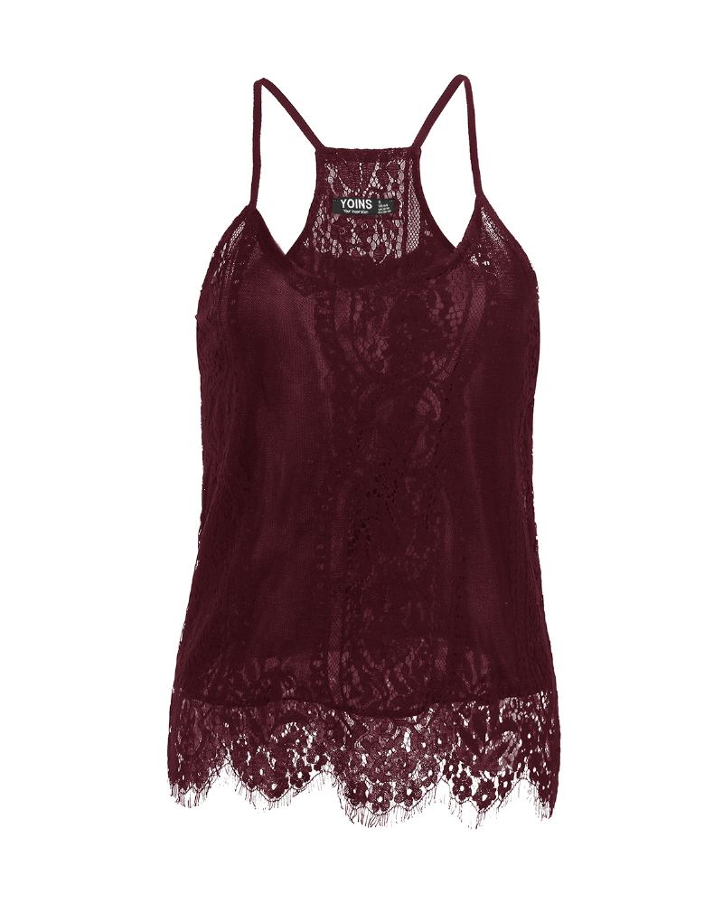 Ærmeløse Stropløse V-hals Blonde Hule Tanktops