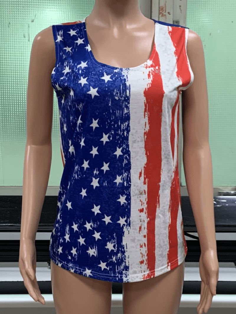 America Flag Med Tryk O-hals Ærmeløse Casual Tank Tops