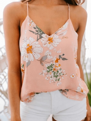 Casual Floral Med Tryk V-hals Ærmeløs Holiday Wild Tank Top