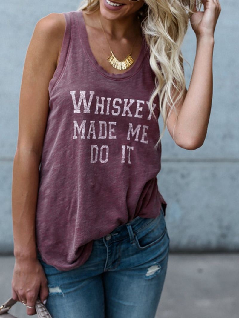 Casual Letter Med Tryk Rund Hals Ærmeløs Basic Tank Top