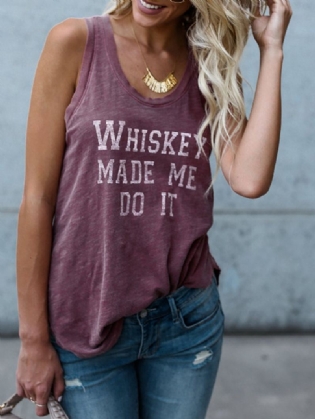 Casual Letter Med Tryk Rund Hals Ærmeløs Basic Tank Top