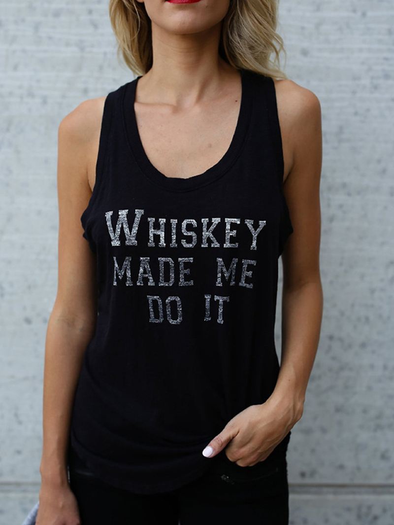 Casual Letter Med Tryk Rund Hals Ærmeløs Basic Tank Top