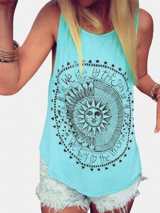 Disk Letter Med Tryk Rund Hals Løs Sommer Casual Tank Tops