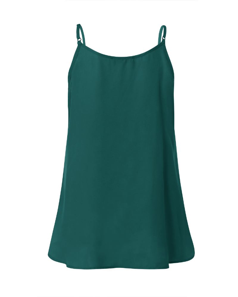 Ensfarvede Plisserede Justerbare Stropper Spaghetti Ærmeløse Tanktops