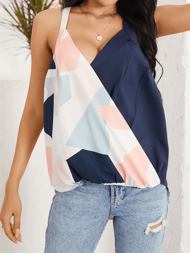 Geometrisk Med Tryk Halter V-hals Ærmeløs Casual Cami