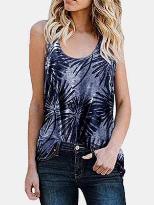 Kvinder Plant Med Tryk Ærmeløs Rundhals Holiday Casual Tank Top
