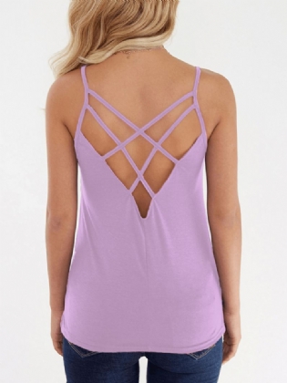 Solid Color Criss-cross Backless Design Ærmeløse Cami Tank Tops