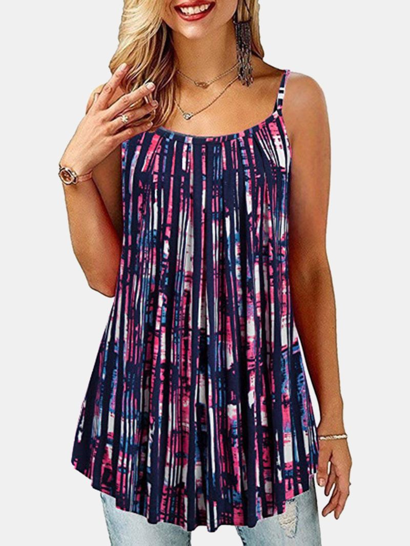 Sommer Ærmeløse Stropper Blomsterprint Uregelmæssig Hem Tank Tops