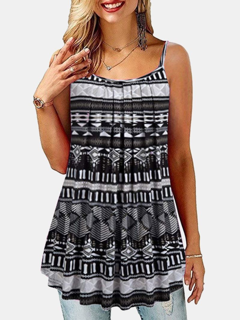 Sommer Ærmeløse Stropper Blomsterprint Uregelmæssig Hem Tank Tops
