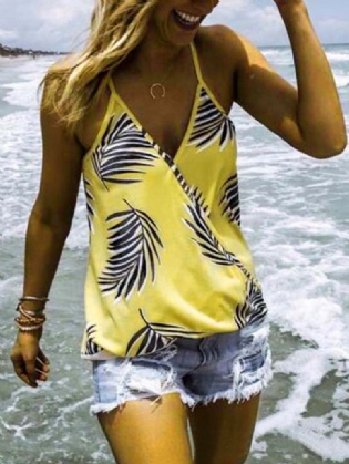 Tropical Plant Med Tryk V-hals Ærmeløse Summer Hawaii Tank Tops