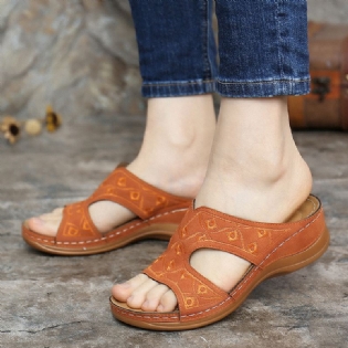 Kvinder Broderi Åben Tå Casual Slip On Summer Wedge Sandaler