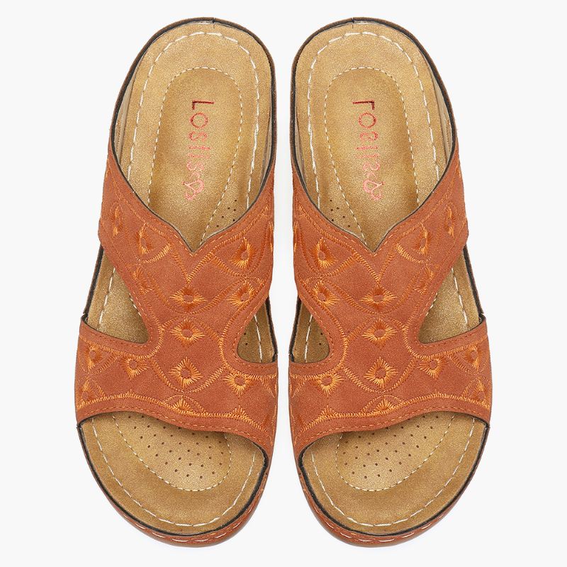 Kvinder Broderi Åben Tå Casual Slip On Summer Wedge Sandaler