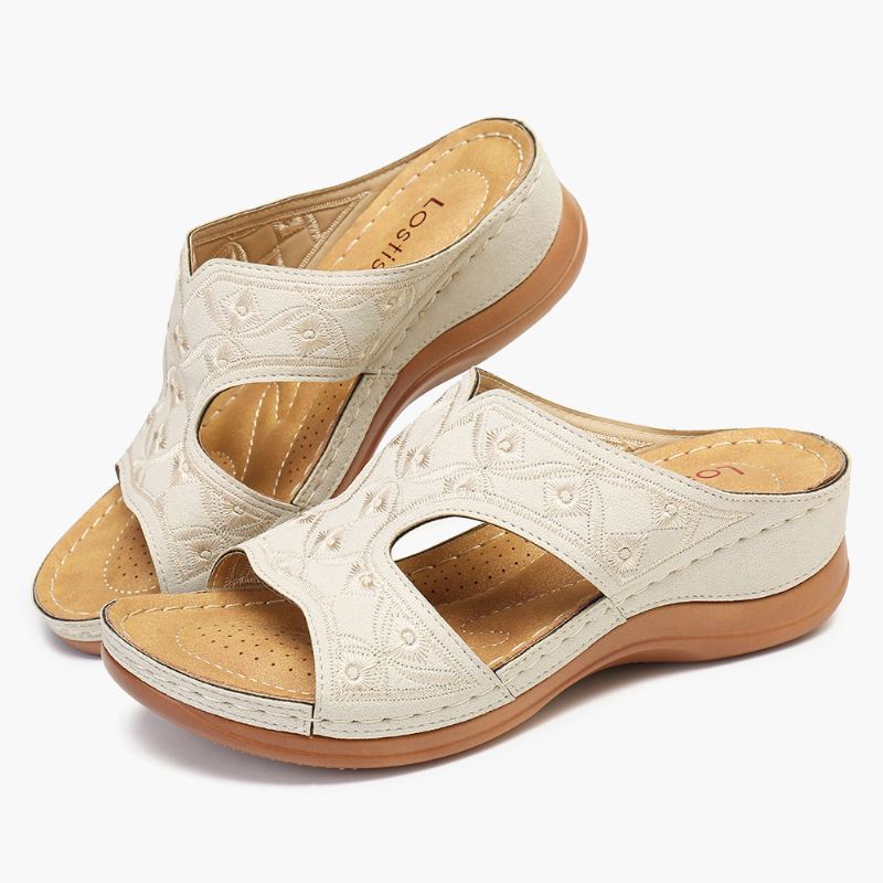Kvinder Broderi Åben Tå Casual Slip On Summer Wedge Sandaler