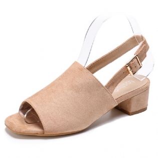 Kvinder Ensfarvet Ruskind Peep Toe Slingback Chunky Heel Casual Daily Heeled Sandaler