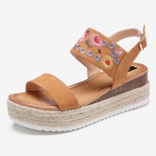 Kvinder Espadriller Broderi Blomster Spænde Strap Slingback Platform Sandaler