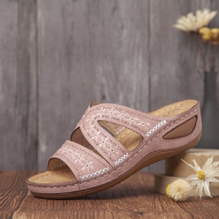 Kvinder Håndlavede Syninger Blomster Hule Casual Sandaler