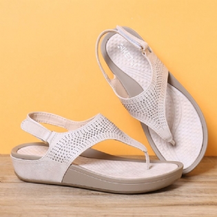 Kvinder Soft Sole Clip Toe Rhinestone Hook Loop Casual Summer Beach Wedge Sandaler