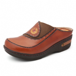 Læder Blomster Elastisk Splejsning Slip-on Mules Træsko Skridsikre Sandaler